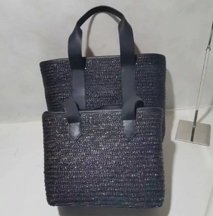 Černá pšeničná tkaná dámská taška jedna sada