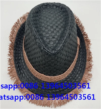 Ručně tkaný černý fedora střapkový klobouk