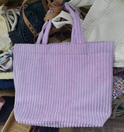 Fialová manšestrová dámská nákupní taška