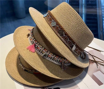 Boho hnědá dámská slaměná plážová čepice