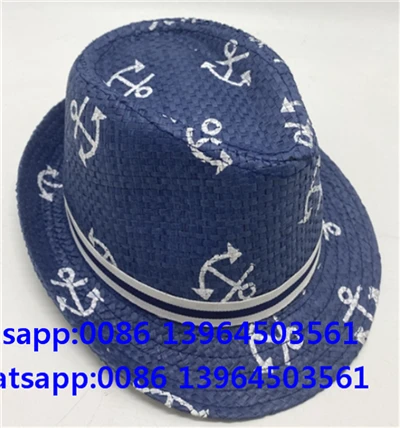 Kotva tištěná papírová sláma fedora klobouk