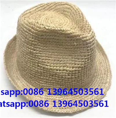 Ručně háčkovaný měkký slaměný klobouk Fedora
